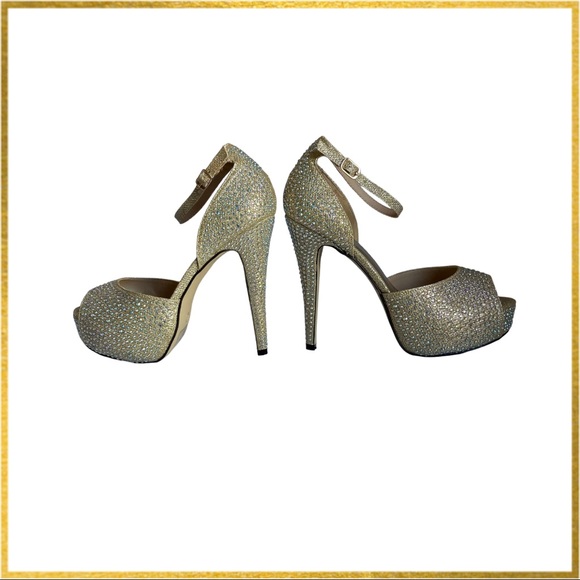 Gold Sparkle Peep-Toe Heels, with extra heel tips. Juliana-77 Size 9. - Picture 6 of 9